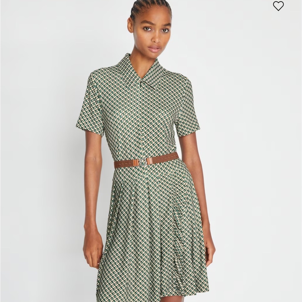 Tory Burch Printed Pleated Zip-Front Golf Dress L